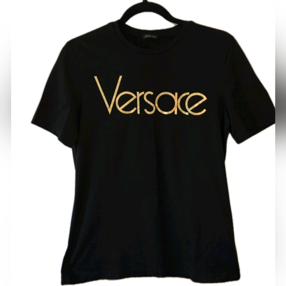 Versace Women's Vintage Metallic Logo Jersey T-shirt In Black Size 38 (US) Sz 2